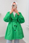 Balon Kol Kuşaklı Trençkot 61657 - YEŞİL Balon Kol Kuşaklı Trençkot 61657 - YEŞİL