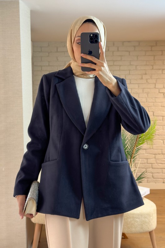 61662 Tek Düğmeli Kaşe Ceket - LACİVERT