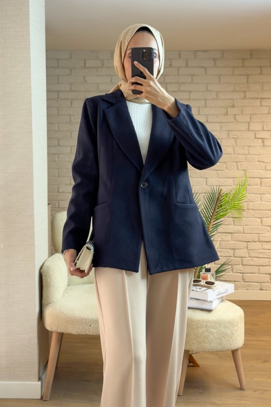 61662 Tek Düğmeli Kaşe Ceket - LACİVERT