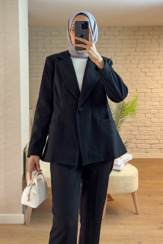 61662 Tek Düğmeli Kaşe Ceket - SİYAH