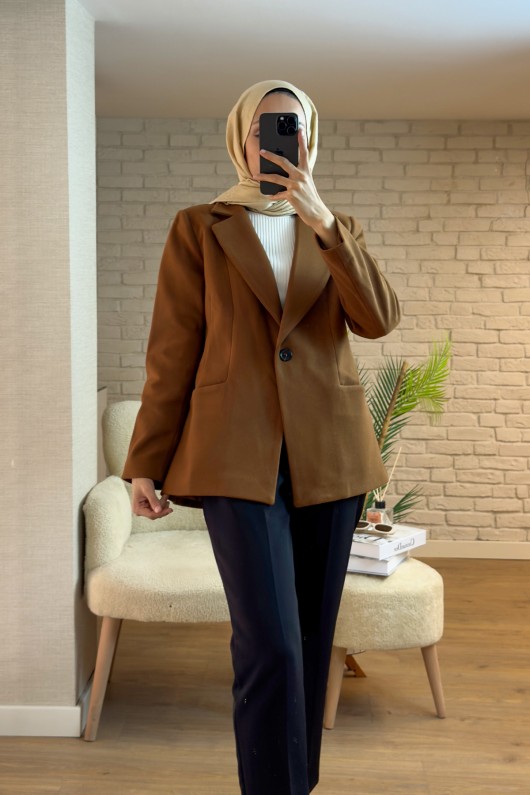 61662 Tek Düğmeli Kaşe Ceket - TABA