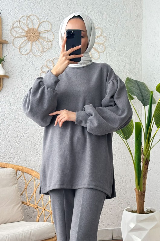 Paçası Yırtmaçlı Takım 61665 - GRİ