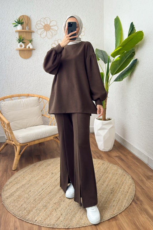 Paçası Yırtmaçlı Takım 61665 - KAHVERENGİ