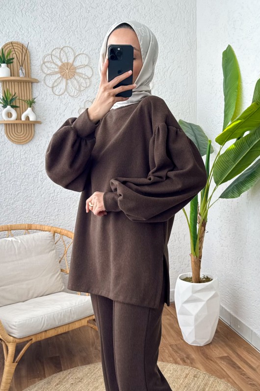 Paçası Yırtmaçlı Takım 61665 - KAHVERENGİ