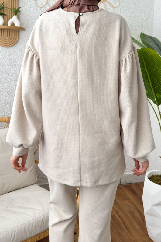 Paçası Yırtmaçlı Takım 61665 - TAŞ RENGİ