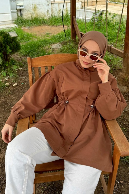 61666 Bel Büzgülü Kısa Kap - TABA