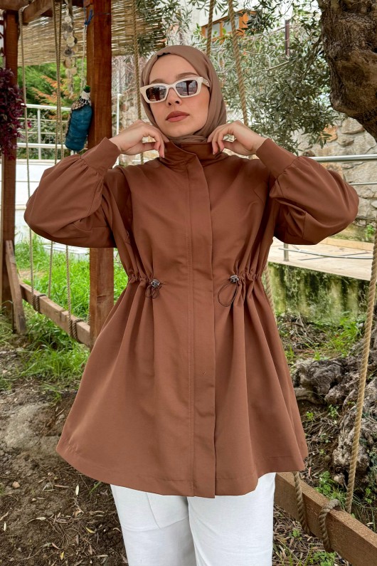 61666 Bel Büzgülü Kısa Kap - TABA