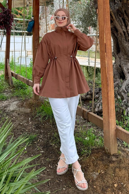 61666 Bel Büzgülü Kısa Kap - TABA