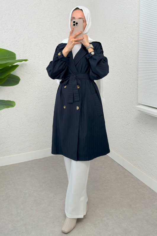 Çizgili Trençkot 61673 - LACİVERT