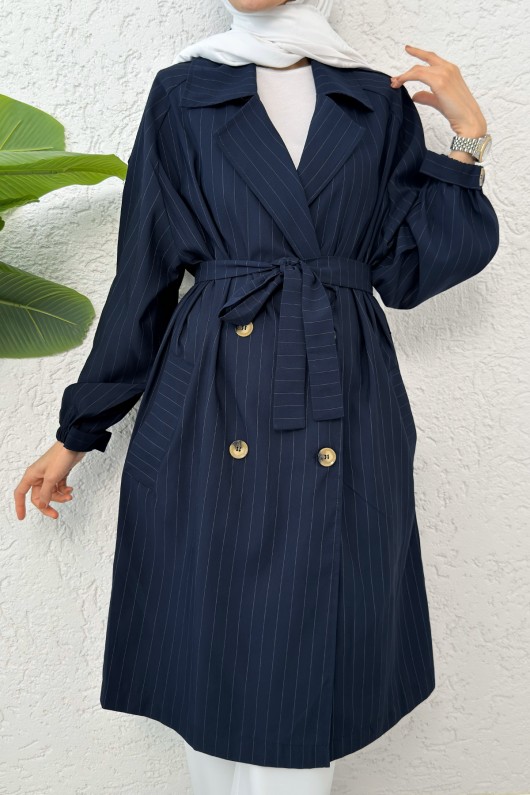 Çizgili Trençkot 61673 - LACİVERT