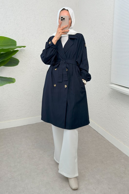 Çizgili Trençkot 61673 - LACİVERT