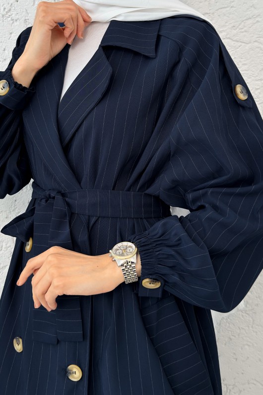 Çizgili Trençkot 61673 - LACİVERT