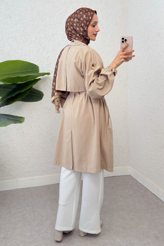 Çizgili Trençkot 61673 - TAŞ RENGİ