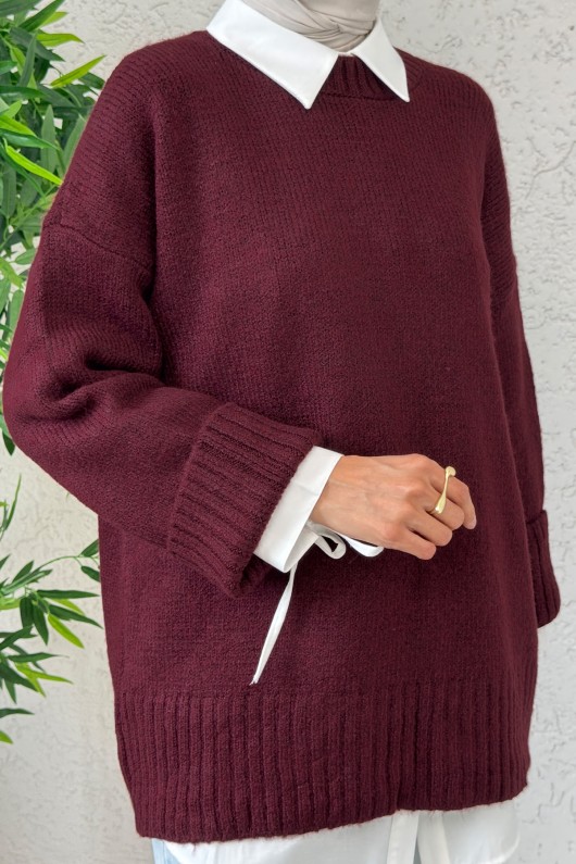 Salaş Örme Triko Kazak 70117 - BORDO