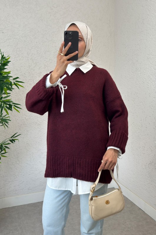 Salaş Örme Triko Kazak 70117 - BORDO