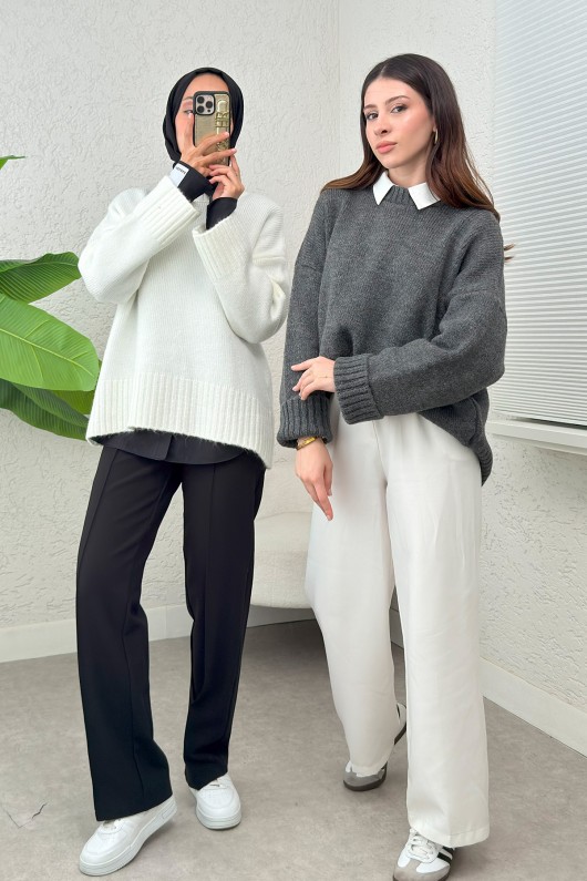 Salaş Örme Triko Kazak 70117 - KREM