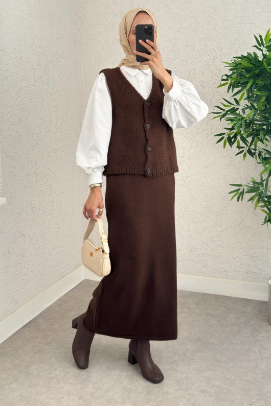 Triko Yelekli Takım 70136 - KAHVERENGİ