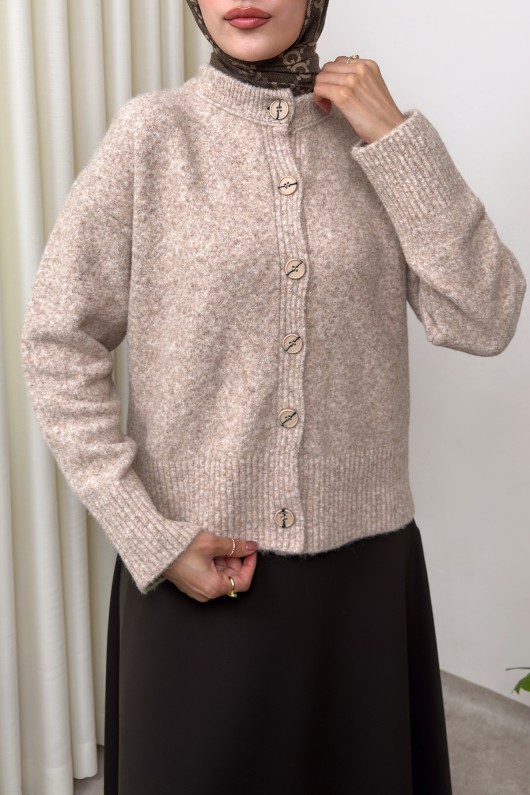 Yumoş Dokulu Triko Hırka 70145 - BEJ