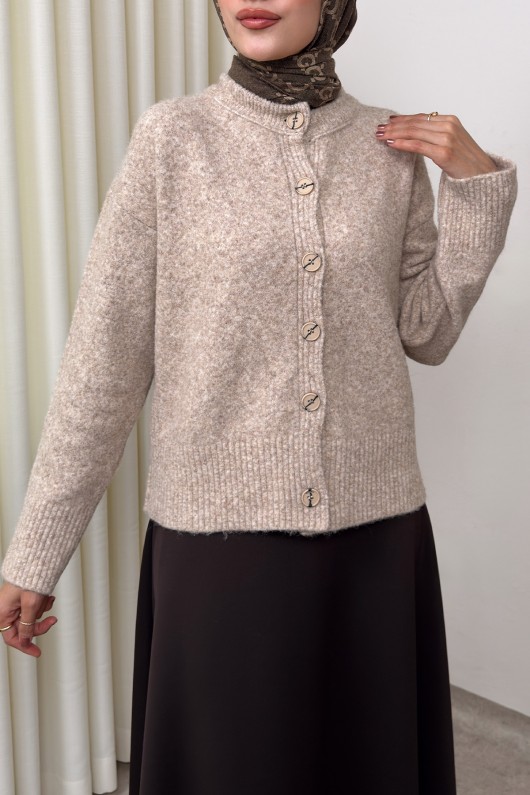 Yumoş Dokulu Triko Hırka 70145 - BEJ