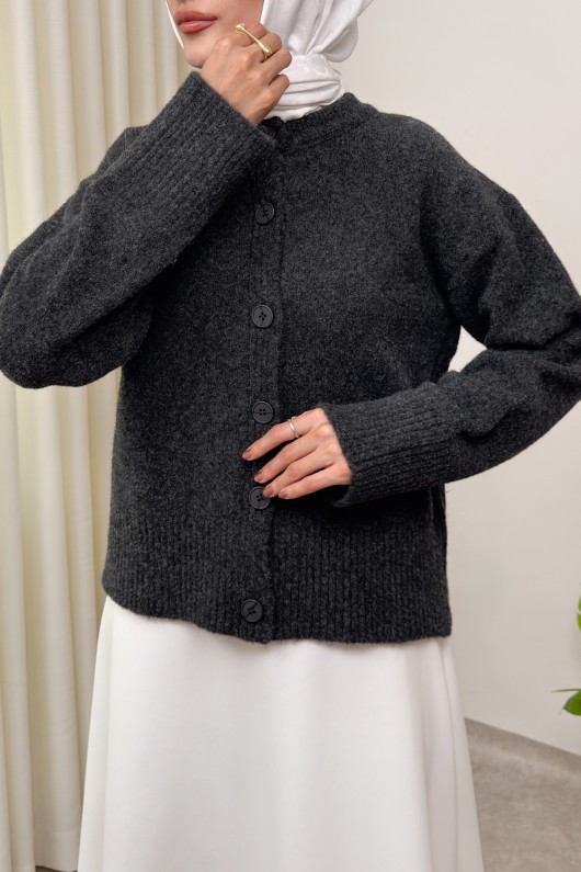 Yumoş Dokulu Triko Hırka 70145 - ANTRASİT