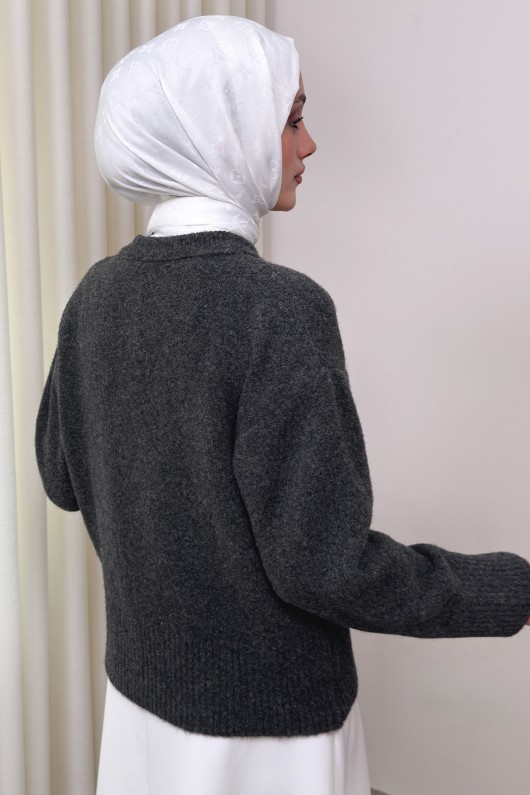 Yumoş Dokulu Triko Hırka 70145 - ANTRASİT