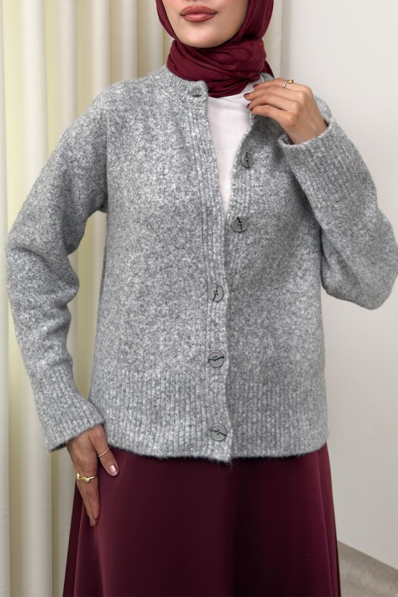 Yumoş Dokulu Triko Hırka 70145 - GRİ