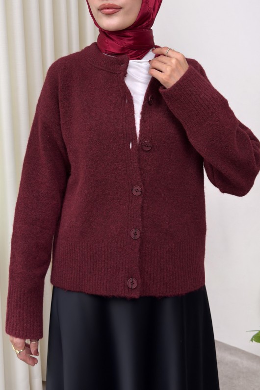 Yumoş Dokulu Triko Hırka 70145 - BORDO