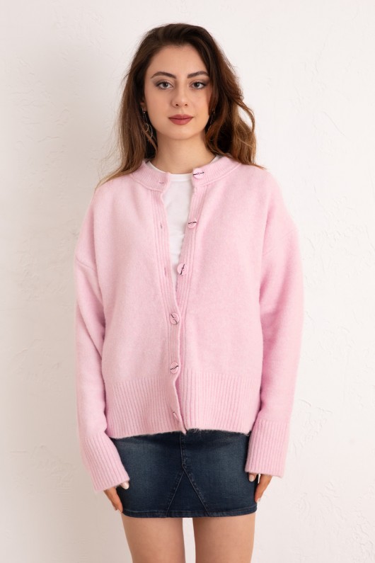 Yumoş Dokulu Triko Hırka 70145 - PEMBE