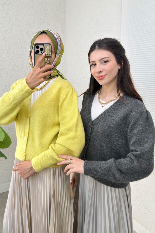 Düğmeli Triko Hırka 70148 - ANTRASİT