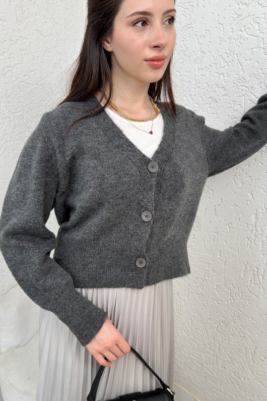 Düğmeli Triko Hırka 70148 - ANTRASİT