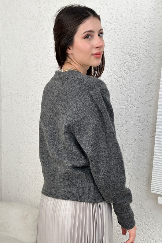 Düğmeli Triko Hırka 70148 - ANTRASİT