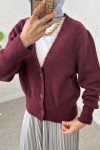 Düğmeli Triko Hırka 70148 - BORDO