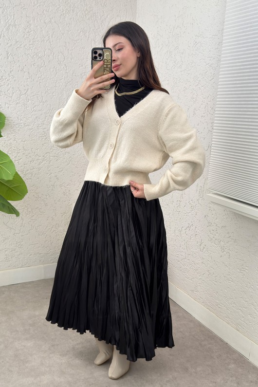 Düğmeli Triko Hırka 70148 - EKRU