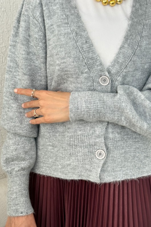 Düğmeli Triko Hırka 70148 - GRİ