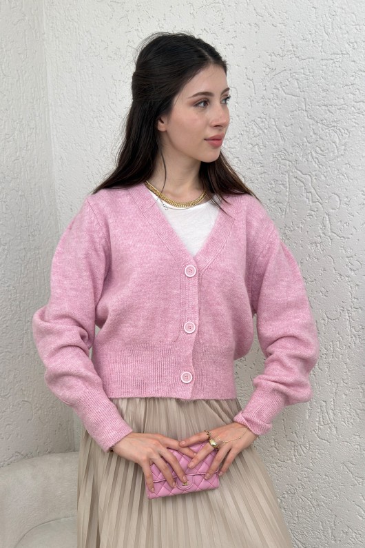 Düğmeli Triko Hırka 70148 - PEMBE