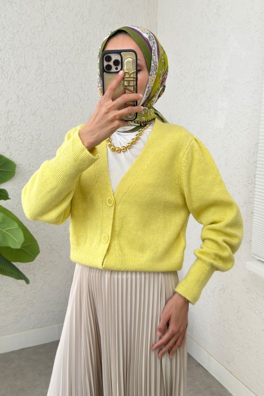 Düğmeli Triko Hırka 70148 - YAĞ YEŞİLİ