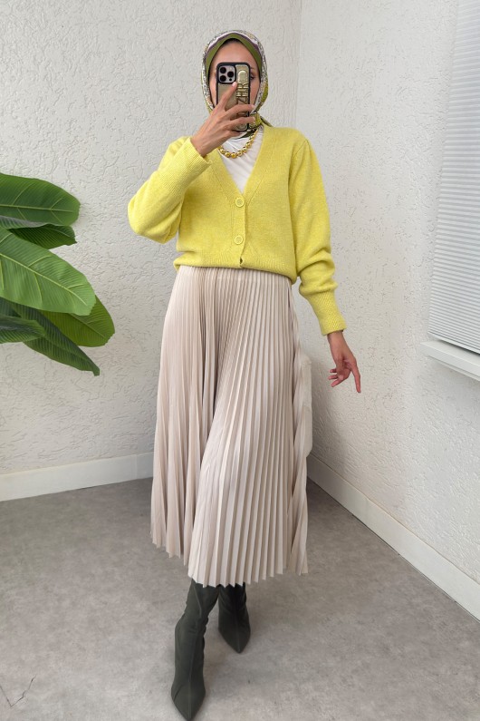 Düğmeli Triko Hırka 70148 - YAĞ YEŞİLİ