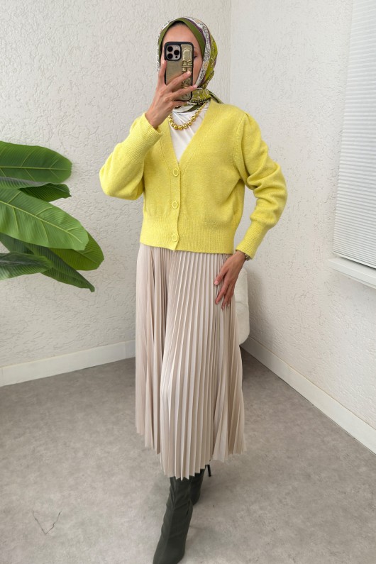 Düğmeli Triko Hırka 70148 - YAĞ YEŞİLİ