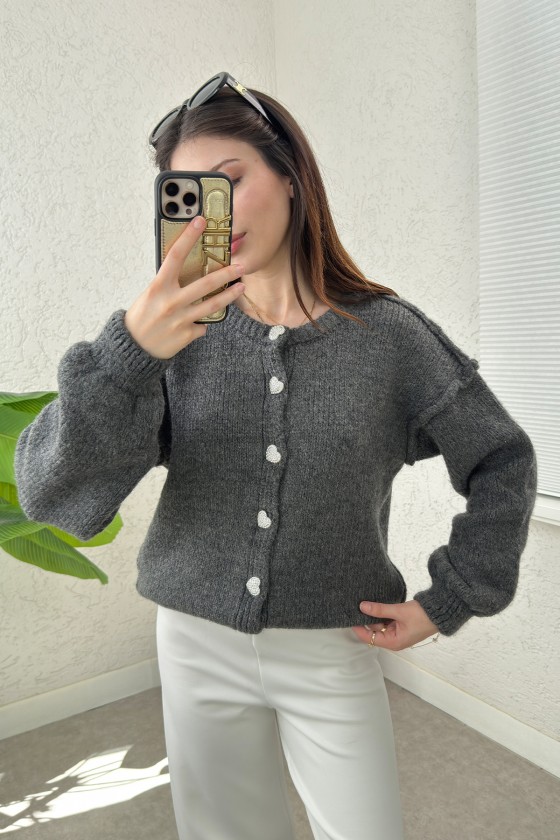 Ters Dikişli Triko Hırka 7048 - ANTRASİT