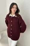 Ters Dikişli Triko Hırka 7048 - BORDO