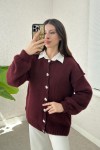 Ters Dikişli Triko Hırka 7048 - BORDO