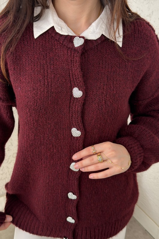 Ters Dikişli Triko Hırka 7048 - BORDO