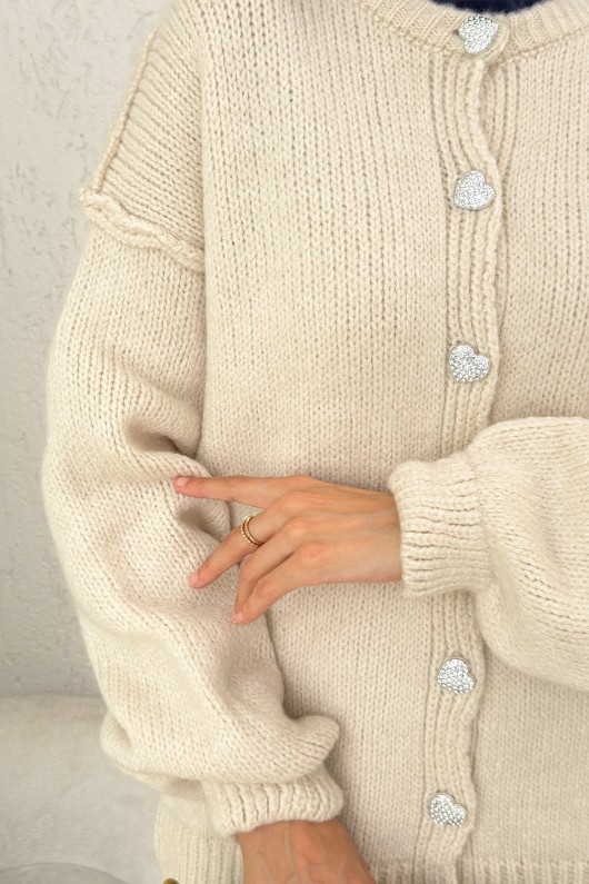 Ters Dikişli Triko Hırka 7048 - EKRU