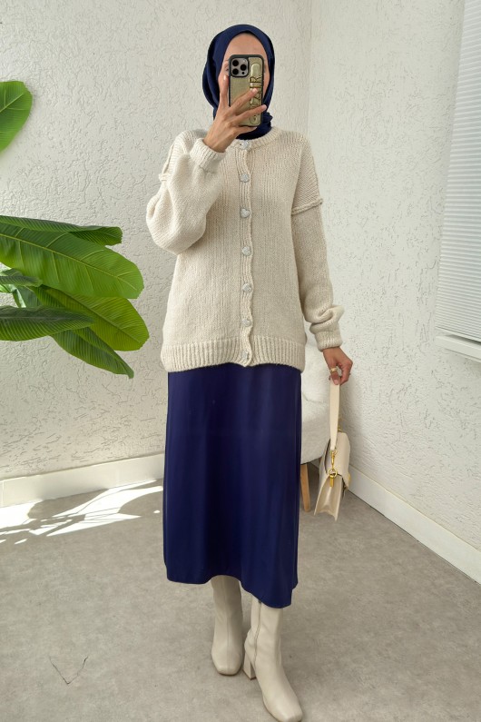 Ters Dikişli Triko Hırka 7048 - EKRU