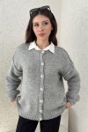 Ters Dikişli Triko Hırka 7048 - GRİ Ters Dikişli Triko Hırka 7048 - GRİ