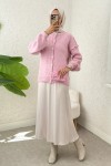 Ters Dikişli Triko Hırka 7048 - PEMBE
