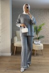 7114 Şerit Detaylı Triko Takım - GRİ