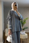 7114 Şerit Detaylı Triko Takım - GRİ