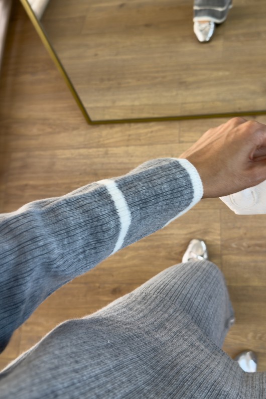 7114 Şerit Detaylı Triko Takım - GRİ