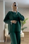 7115 Yırtmaç Detaylı Triko Takım - ZÜMRÜT YEŞİLİ
